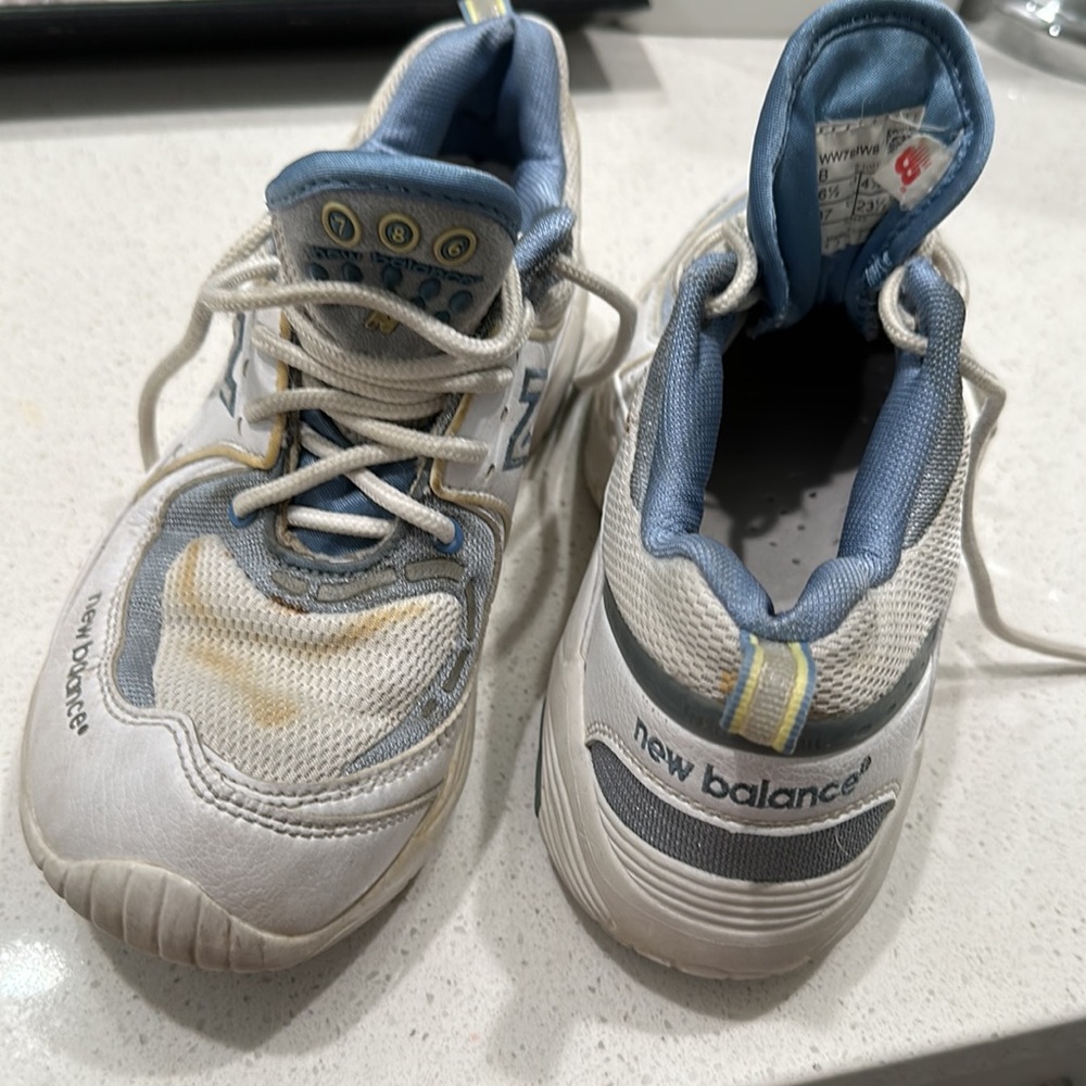 New Balance White and Blue Athletic Shoes